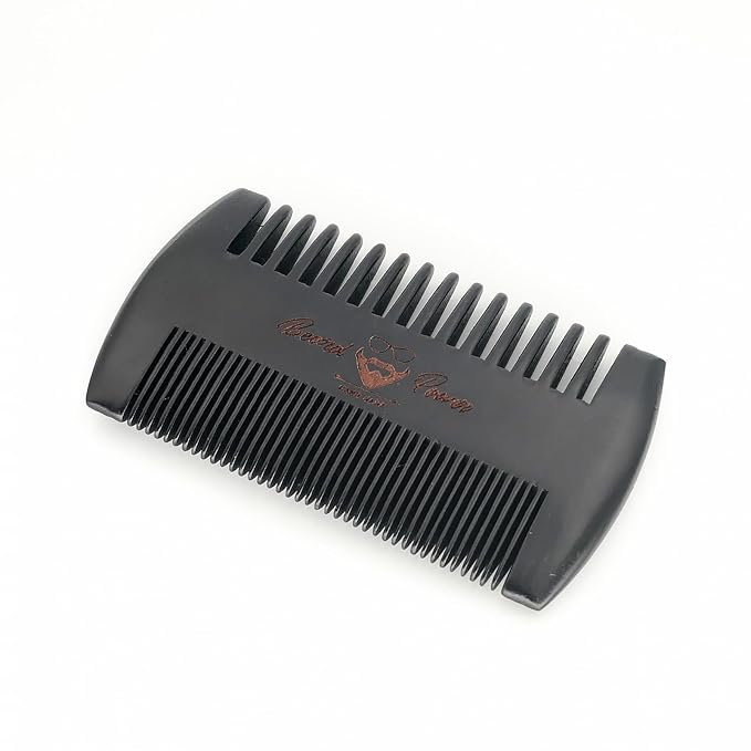 Black Wooden Beard Comb with Case for Men, Men's Wood Pocket Comb for Beards & Mustaches & Hair, Black Skull Design