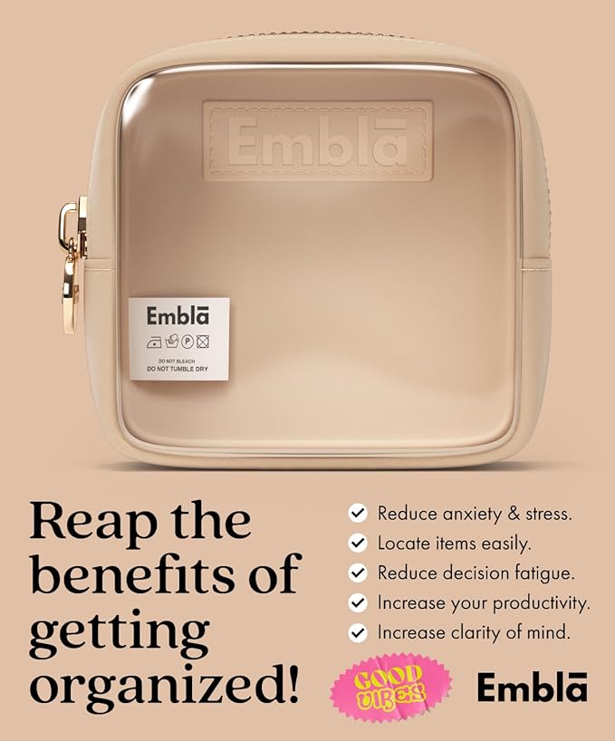 Embla Clear Small Makeup Bag for Purse Cute Mini Make Up Nylon Organizers Tiny Cosmetic Bags for Women Girls Little Toiletry Travel Pouches Zipper Skincare Pouch Organizer Beige