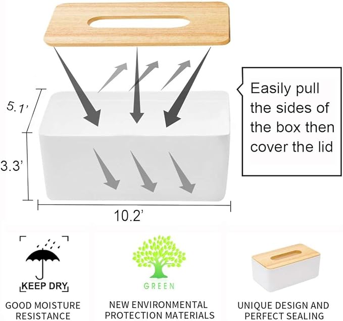 Wooden Rectangular Tissue Box Holder for Storage on Bathroom Vanity, Countertop, Bedroom Dresser (Medium, 10.2x5.1x3.3 inch)