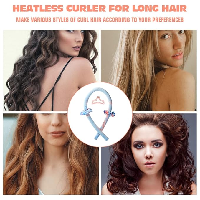 Heatless Curling Rod Headband No Heat Silk Ribbon Curling Rod Hair Roller Curls with Hair Claw Clip Lazy Natural Soft Wave DIY Hair Rollers Styling Tool for Sleep in Overnight (Cai)