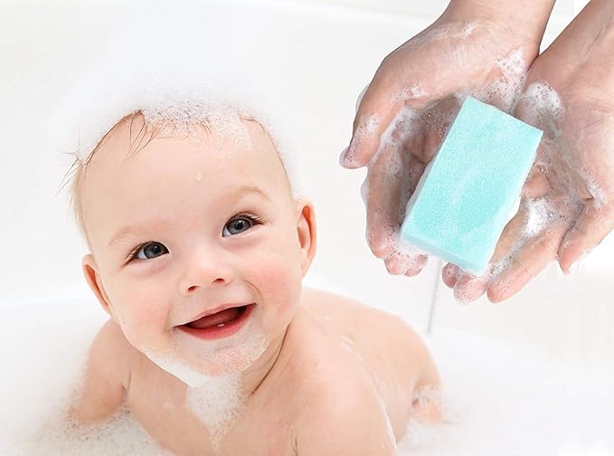 Special Supplies (6 Pack) Baby Bath Sponges Soft Foam Sensory Scrubber with Cradle Cap Bristle Brush - Body, Hair, and Scalp Cleaning - Gentle on Infant, Toddler Sensitive Skin - Great Sensory Feel