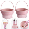 2 Pack Makeup Brush Cleaner Mat 3 in 1 Silicone Makeup Brush Cleaner Makeup Brush Cleaning Bowl Makeup Brush Sponge Scrubber Tool for Cleaning, Storage And Upside Down Drying（Two Pink)