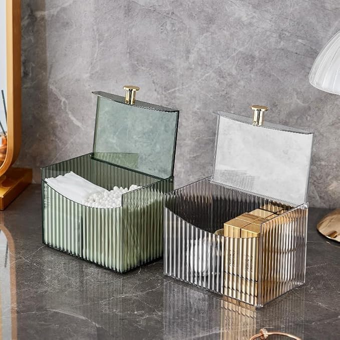 2-Grid Cotton Swab Ball Qtip Holder Dispenser with Lid,Container Dispenser Box for Bathroom Home Storage Organization,Vanity Organizers and Storage