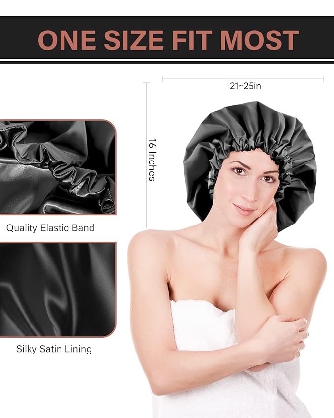Aquior Shower Cap for Women, Extra Adjustable Shower Caps for Women Double-Layer Waterproof Reusable Hair Cap, Large Size Hair Cap for All Hair,for Girls Spa Bath,Soft and Comfortable (Back)