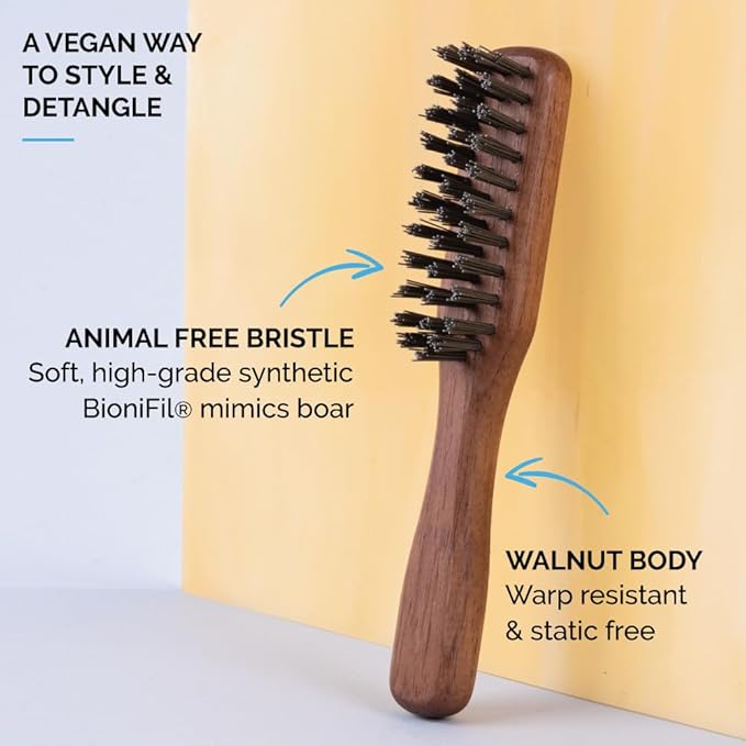 ZEUS Vegan Mustache & Beard Brush with Handle, Soft Bristle & Animal-Free Grooming Brush for Taming & Styling Beard – Made in Germany (J73)