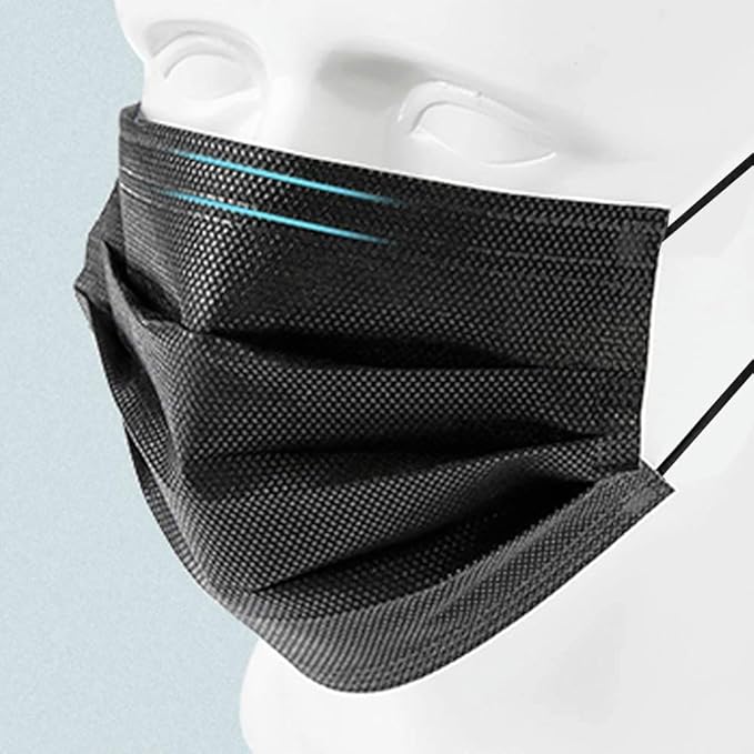 Hyegiir 3 Ply 100 Pack Disposable Face Masks Individually Wrapped For Daily Protection (Black)