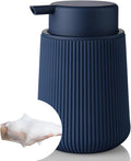 Striped Foaming Hand Soap Dispenser with Leak-Proof Pump for Bathroom and Kitchen Countertop 11oz Navy Blue