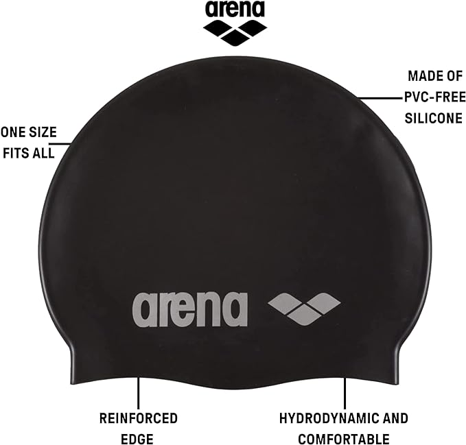 Arena Classic Unisex Soft Silicone Swim Cap for Women and Men, Intensive Training Comfortable Non-Slip Long Hair Swimming Hat