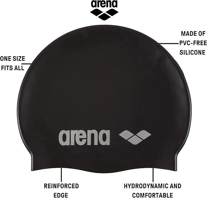 Arena Classic Unisex Soft Silicone Swim Cap for Women and Men, Intensive Training Comfortable Non-Slip Long Hair Swimming Hat