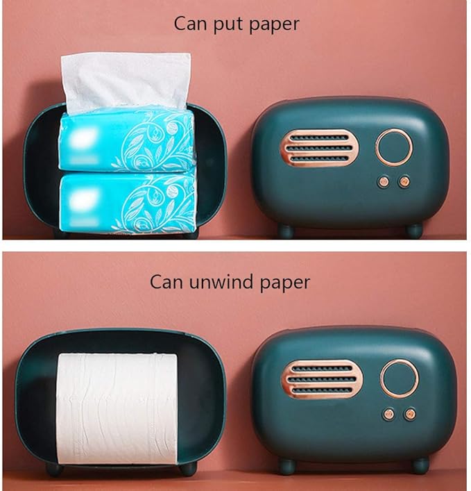WAYUTO Vintage Radio Facial Tissue Box Cover Napkin Holder Decorative Napkin Storage Organizer Paper Towel Dispenser Container for Bathroom Car Office Desk Home Decor Bedroom Restaurant Red
