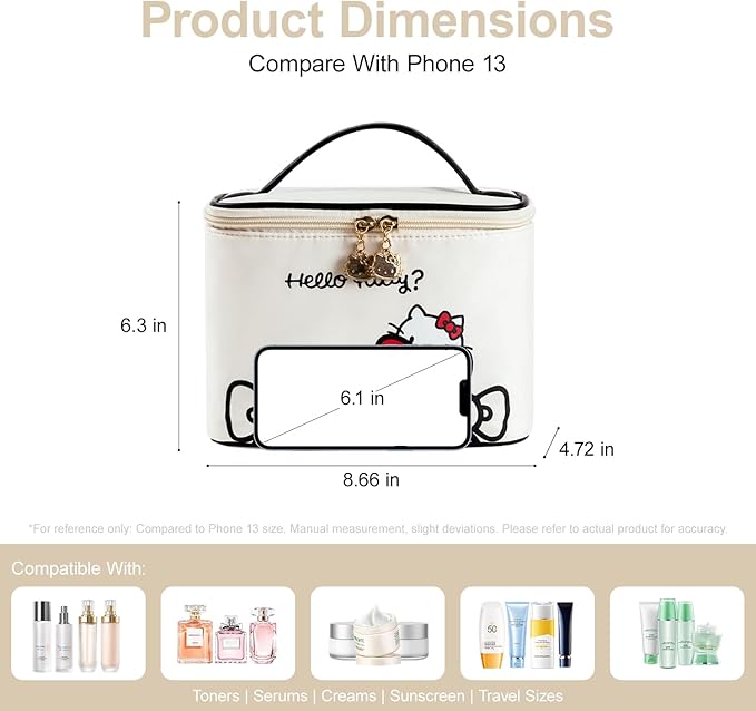 AmBealla Makeup Bag Large Waterproof Cosmetic Bags with Divider and Brush Holder,Cute Printed Makeup Organizer for Women Traveling,Portable Toiletry Bag for Girls