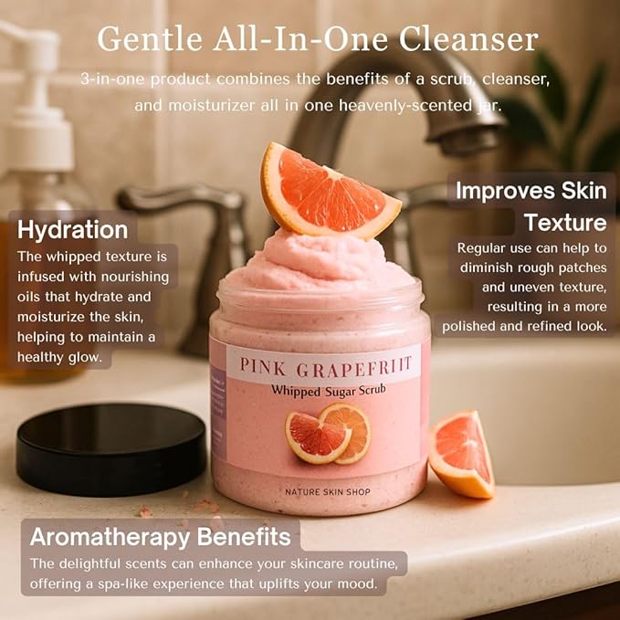 Nature Skin Shop Blueberry Whipped Sugar Scrub, 8oz Foaming Body Polish for Exfoliating & a Healthy Glow