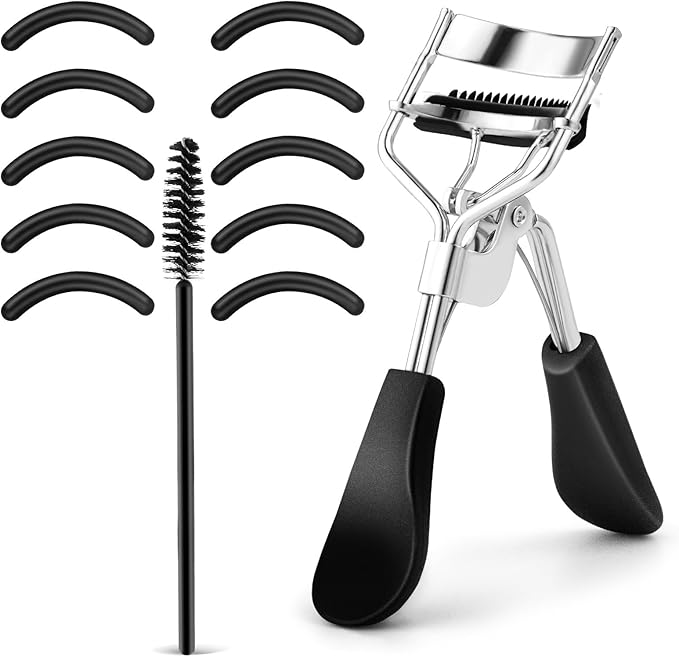 Eyelash Curler Kit Metal Eye Lashes Curler，Professional Makeup Tool with Built-in Comb Eye with 10 Replacement Refill Pads Get Dramatically Curled Eyelashes for Women Girl (Black)