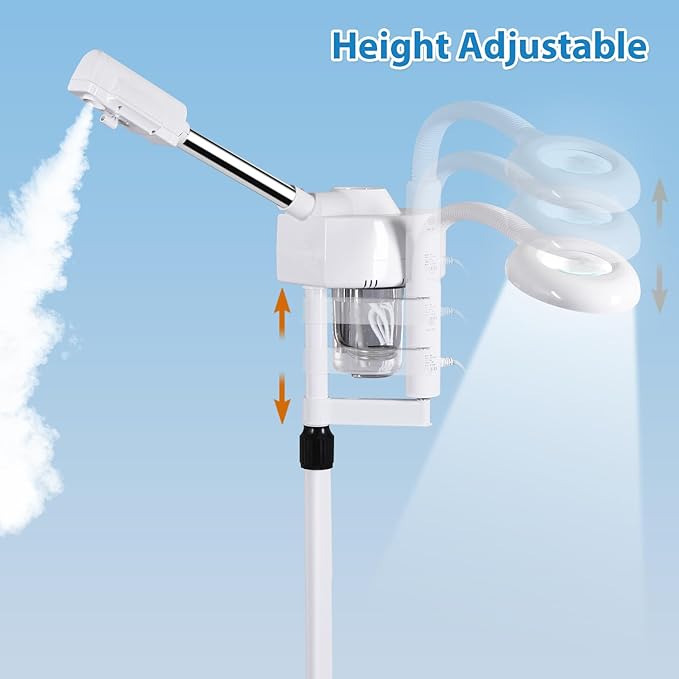 2 in 1 Facial Steamer 5X Magnifying Lamp - Hot Ozone Spa Machine, Mist Face Salon Beauty Skin Care Equipment