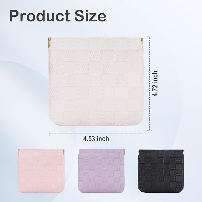 Sightor 2PCS Small Makeup Bag for Purse, Mini Cosmetic Bag Waterproof Pouch for Women, Checkered Purse Self-closing Coin Lipstick Small Leather Cosmetic Pouch (Black, White)