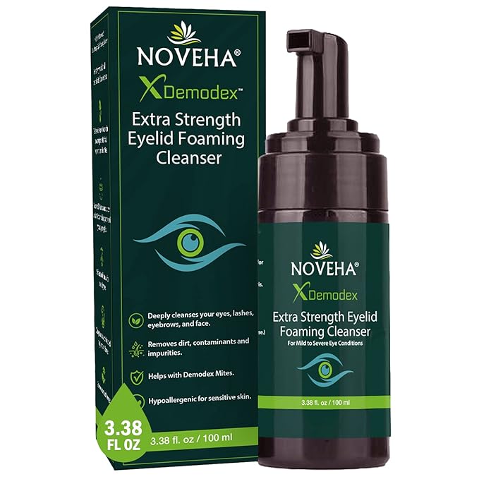 Demodex Eyelid Cleanser Foam | Extra Strength Tea Tree Oil Formula | Daily Face Wash For Eyelash, Demodex, MGD, Stye Eyes, Eye Irritations & Skin Dryness, 3.38 fl oz (100ml)