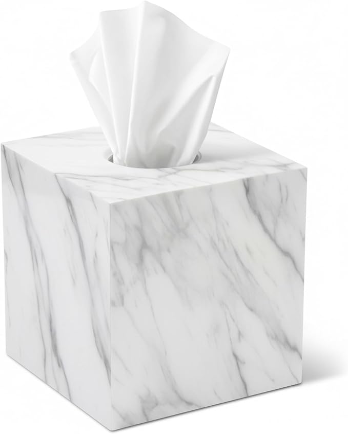 Tissue Box Cover Holder Square Marble Tissue Box Holder Bathroom Vanity Nightstand Bedroom Livingroom Decorative Decor Toilet Organizer Tissues (Marble, Square)