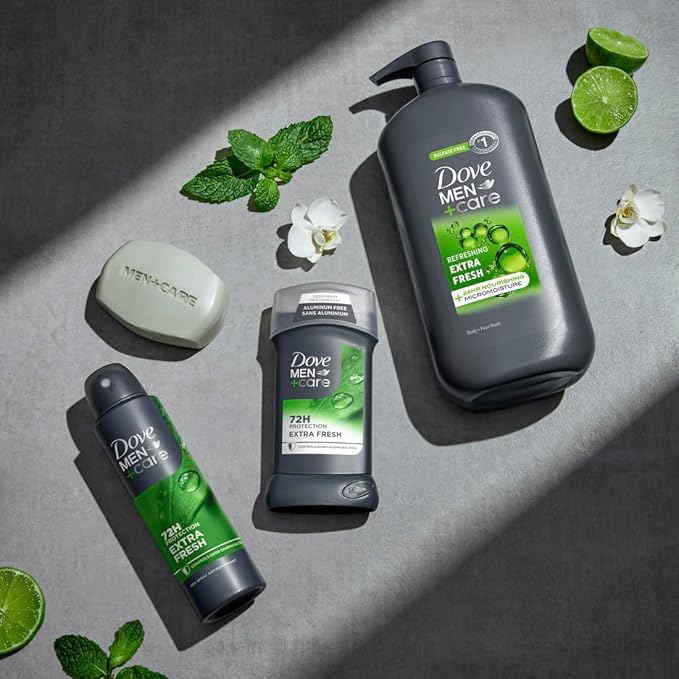 DOVE Men + Care Body Wash and Face for Fresh, Healthy-Feeling Skin Extra Fresh Cleanser That Effectively Washes Away Bacteria While Nourishing Your 13.5 oz