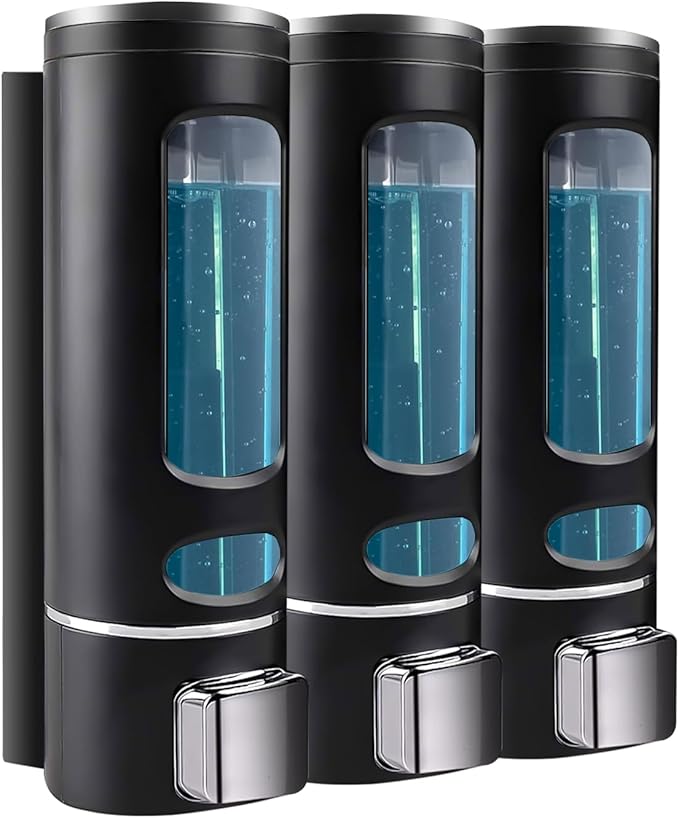 Shampoo and Conditioner Dispenser - 1200ML Wall-Mounted Shower Shampoo Dispenser 3 Chamber No Drill Body Wash Soap Dispenser for Shower, Bathroom, Hotel