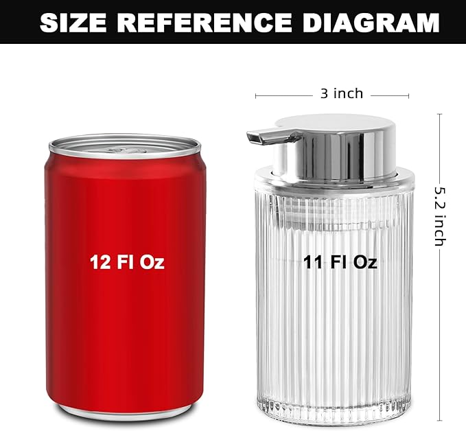 Foaming Soap Dispenser, 11 Fl Oz Clear Glass Foam Hand Soap Dispenser for Bathroom & Kitchen, Refillable Foaming Bottle with Sliver Pump, Modern Ribbed Dish Soap Foam Dispenser
