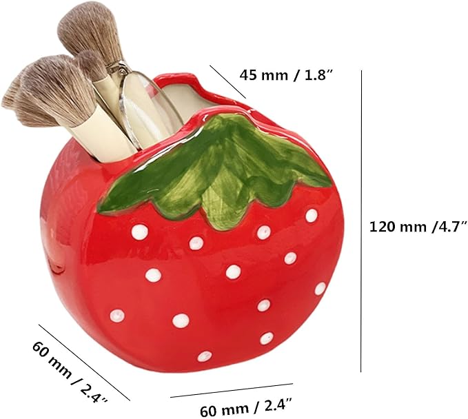 TANG SONG Ceramic Strawberry Make up Brush Holder Cosmetic Storage Box Pen and Pencil Holder Desktop Organizers (Red)
