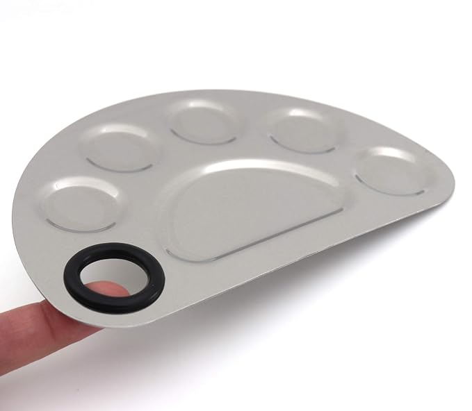 Miamay semicircle Makeup Palette Stainless Steel 6-dents Nail-art Cosmetic Artist Mixing Palette with 6 Inches Spatula Tool