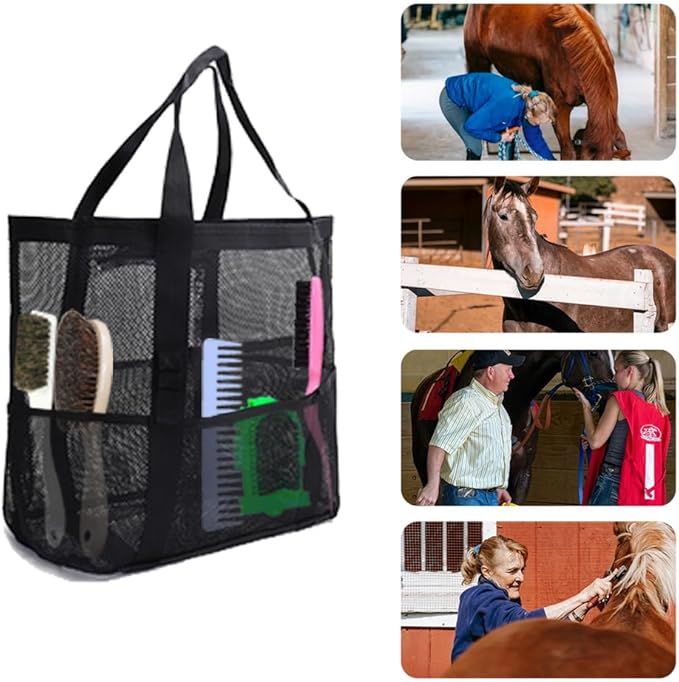 Smanllan Horse Grooming Organizer Bag,8 Pockets Waterproof Horse Grooming Tote Bag with Mesh (White)