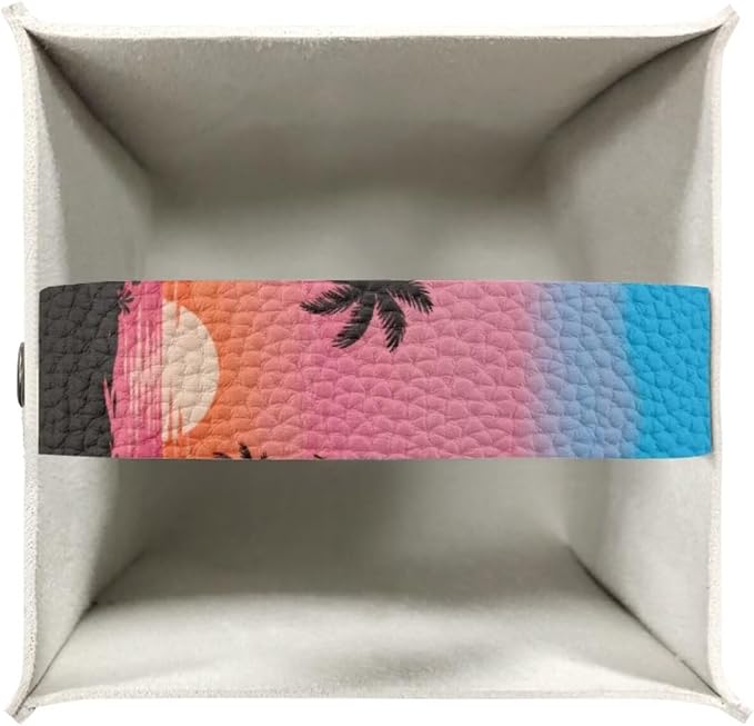 Sunset Tissue Box Holder Waterproof PU Leather Square Modern Tissue Box Cover with Metal Button Napkin Holder for Home Office Car