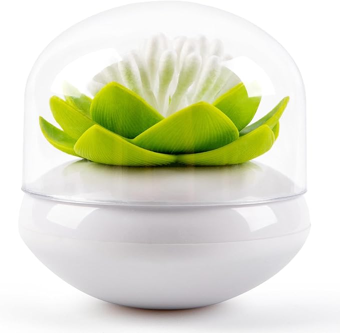 Bloss Mothers Day Gifts Cotton Swab Holder Q-Tips Holder Lotus Toothpick Holder Small Toothpick Case Toothpicks Organizer Bathroom Vanity Canister -Green