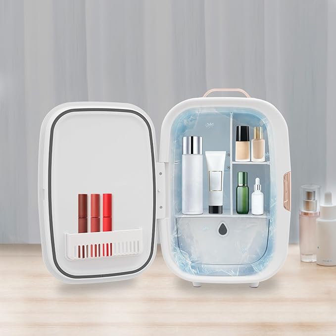 Skincare Fridge, 12L Mini Fridge, Portable Makeup Refrigerator - Large Capacity, Cooling & Heating Dual-Function, Adjustable Space Layout, Low Noise for Bedroom, Office, Car, Dorm (White)
