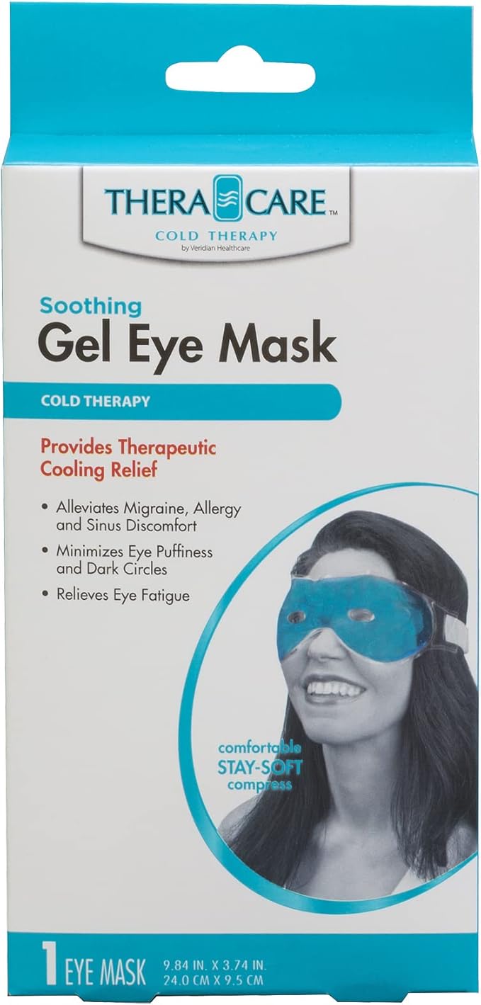 TheraCare Gel Eye Mask | Cold Therapy Compress for Puffy Eyes, Migraines & Sinus Relief | Adjustable, Reusable, Soft Gel Mask with Strap | Safe, Non-Toxic, Direct-to-Skin Use | 7.25” x 5.25”