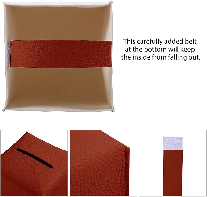 2 Pack, VIVIDLY Tissue Box Cover Holder, Square Modern PU Leather Tissue Box Holder, Can be Used for Bathroom Dressing Table, Bedside Table, Office Desk & Car 5"X5"X5"- (2, Reddish Brown)