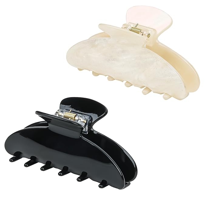 2 Pack Hair Claw Clips for Women Acrylic Claw Clips for Thick Hair Non-slip Clip for Hair Large Claws Hair Accessories for Women Girls（Black&White）