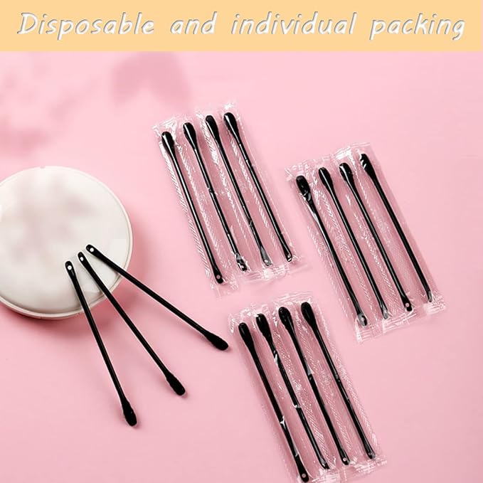 200Pcs Plastic Disposable Blackhead Remover Double-Headed Comedones Extractor Black Pimple Popper Tool Acne Removal Stick Cotton Swab Beauty Tool