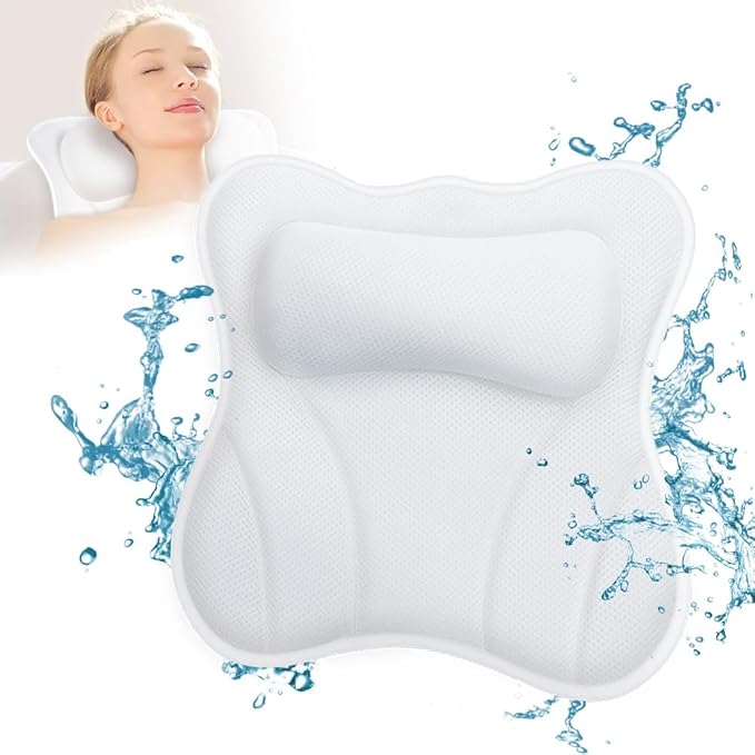 Bath Pillow for Tub Luxury Bathtub Pillow for Head and Neck 4D Air Mesh Spa Bath Tub Pillow Headrest with Non-Slip 6 Strong Suction Cups Bathtub Pillow Soaking Tub Bathroom Bath Gifts