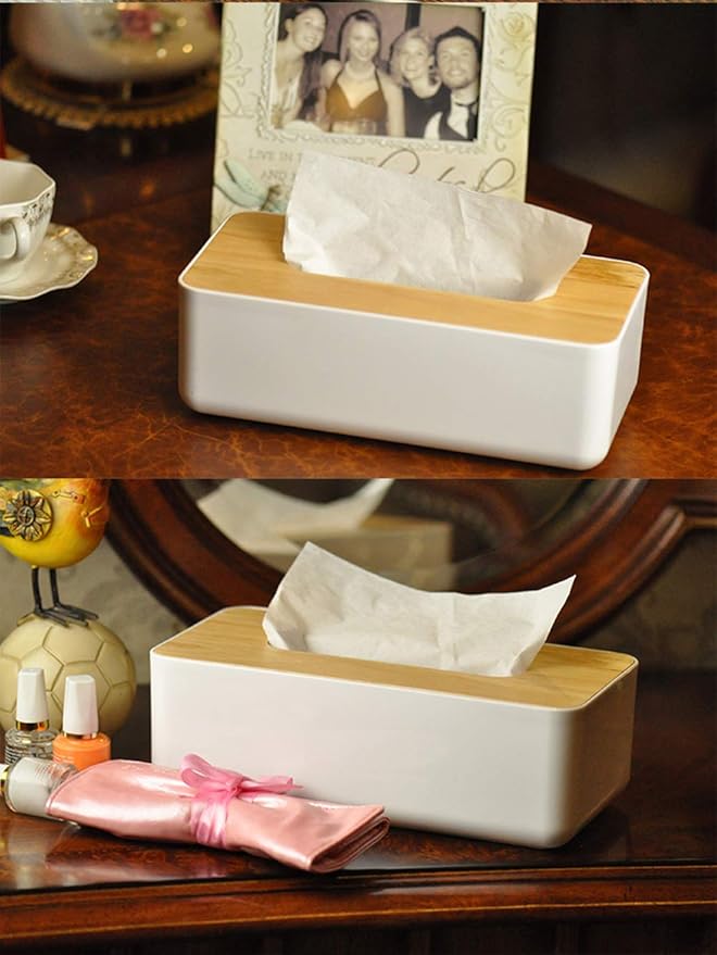 Wooden Rectangular Tissue Box Holder for Storage on Bathroom Vanity, Countertop, Bedroom Dresser (Medium, 10.2x5.1x3.3 inch)
