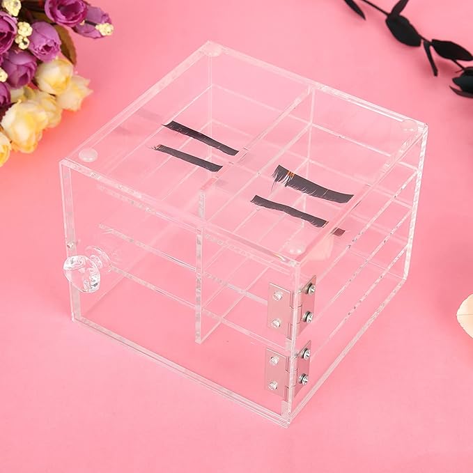 Dioche Acrylic Clear False Eyelash Organizer Case, 8 Layers False Eyelash Extension Carrying Box Acrylic Storage Box for Grafting Lash Extension, Cosmetic Makeup Storage Box