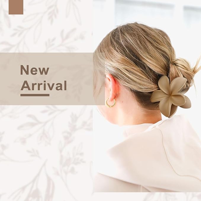4 Pcs Flower Hair Clips for Women, Neutral Color Hawaiian Flower Hair Claw Clips, Cute Large Hibiscus Hair Claw Decorative Accessories For Thick and Thin Hair