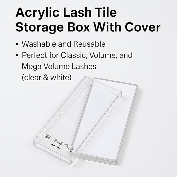 Acrylic Eyelash Storage Box - Eyelash Extension Organizer Box - Lash Organizer Tiles for Lash Extension - Perfect for Eyelash Holder, Eyelash Case and Eyelash Storage Case (clear & white)