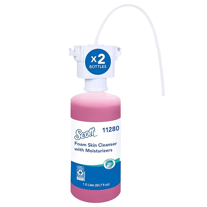 Scott Professional Foam Hand Soap with Moisturizers (11280), 1.5 L, Foaming, Pink, Floral Scent, Under-Counter Refills for Kimberly-Clark Professional Top Mounted Dispensers (2 Bottles)