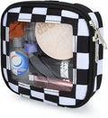 DOB SECHS Mini Checkered Bag for Purse 5.1'' x 5.1'' Small Makeup Bag for Car Cute Clear Cosmetic Bags with Zippers, Tiny Toiletry Bag Lipstick Pouch Organizer Case Travel Essentials Storage Pouches