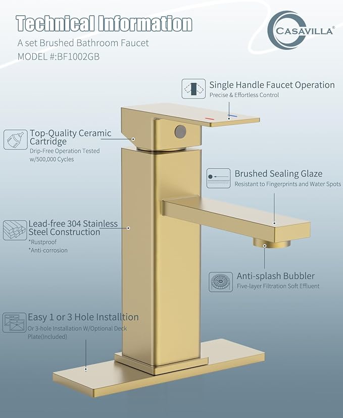 Bathroom Sink Faucet, Brushed Gold Bathroom Faucet 3 Hole with Pop-up Drain and Vessel Sink Hole Cover 6", Stainless Steel Single Handle Faucets for Bathroom Sink-2 Sets