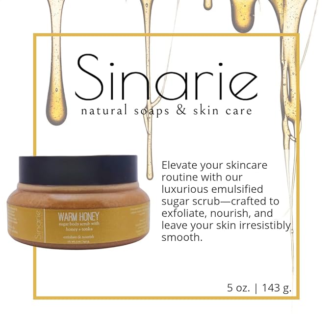 Exfoliating Sugar Scrub for Body – Hydrating Moisturizing Body Polish with Natural Oils – Gentle Spa Skincare for Smooth, Glowing Skin (5 oz., Warm Honey (Honey & Tonka))