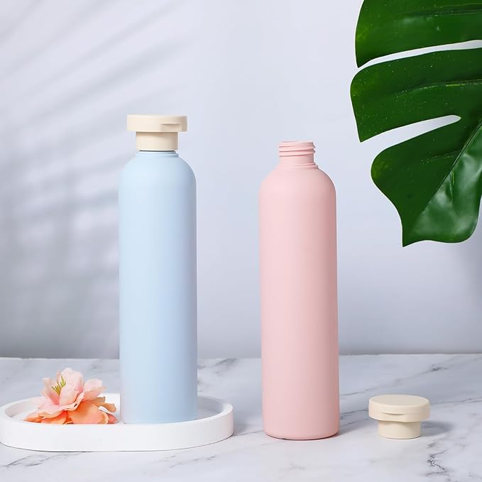 2-Pack Squeeze Bottles, 260ml Plastic Refillable Travel Containers with Flip Cap - Leak Proof for Shampoo, Creams, Lotion, Conditioner (Blue + Pink)
