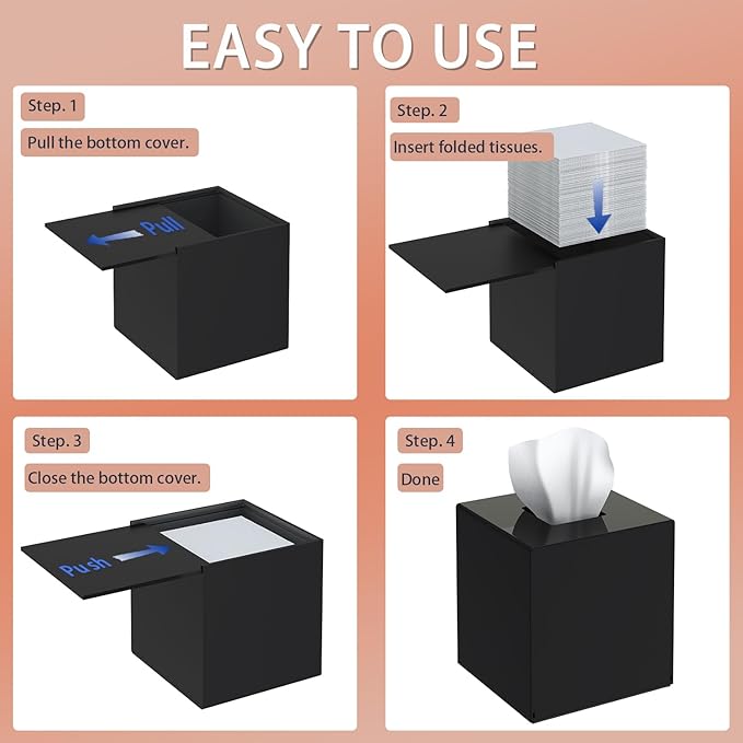 SILUT Tissue Box Cover Square, Shiny Acrylic Tissues Holder, Facial Tissue Holder, Modern Tissue Dispenser for Bathroom Bedroom Office, Shiny Black