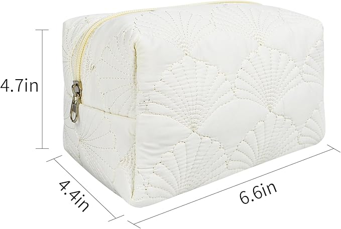 Quilted Makeup Bag Floral Cotton Make up Bag Puffy Coquette Makeup pouch Aesthetic Cute Travel Toiletry Bag for Women Girls