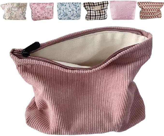 SxoSyo Cosmetic Bags for Women Makeup Bag Large Purse Travel Toiletry Zipper Storage Pouch Make up Brushes Organizer for Gifts (Corduroy, Pink)