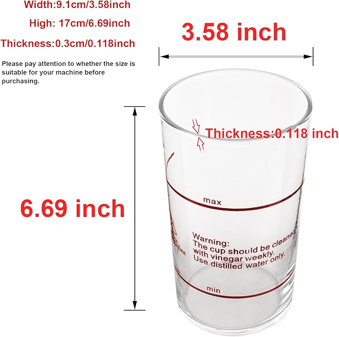 Elitzia Professional Glass Facial Steamer Jar with Leak-Proof Seal Ring Replacement Part Steamer Accessory ETBL0 (Height 17cm)