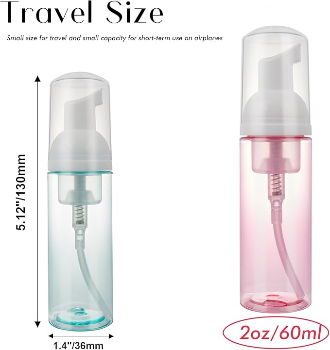 4 Pack Foam Pump Bottle Travel 2 oz/60 ml Small Size Mousse Foam Soap Dispenser Refillable Plastic Foaming Soap Dispenser Empty Travel Foaming Containers for Soap Shampoo Lash Washer