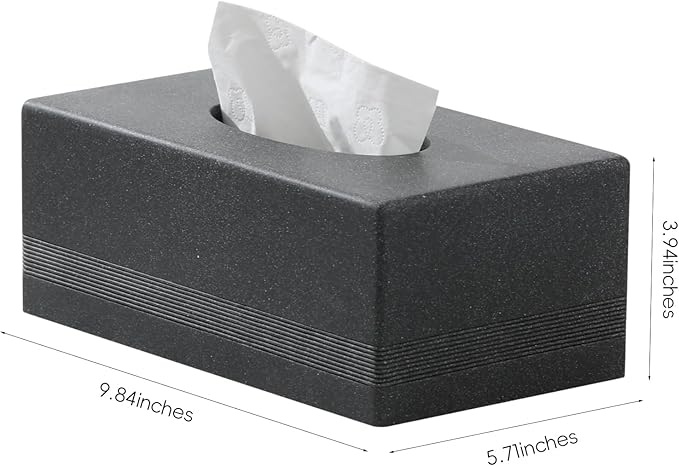 Tissue Box Cover Rectangle, Resin Facial Tissues Holder Covers RectangularToilet Paper Holder Case Dispenser Home Decorative for Bathroom Kitchen Bedroom Living Room Office (Black)